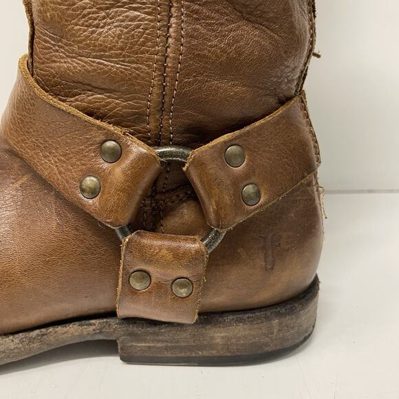 Frye Womens Phillip Riding Boots Size 7 Tall Cognac Soft Vintage Leather Harness - Picture 2 of 13